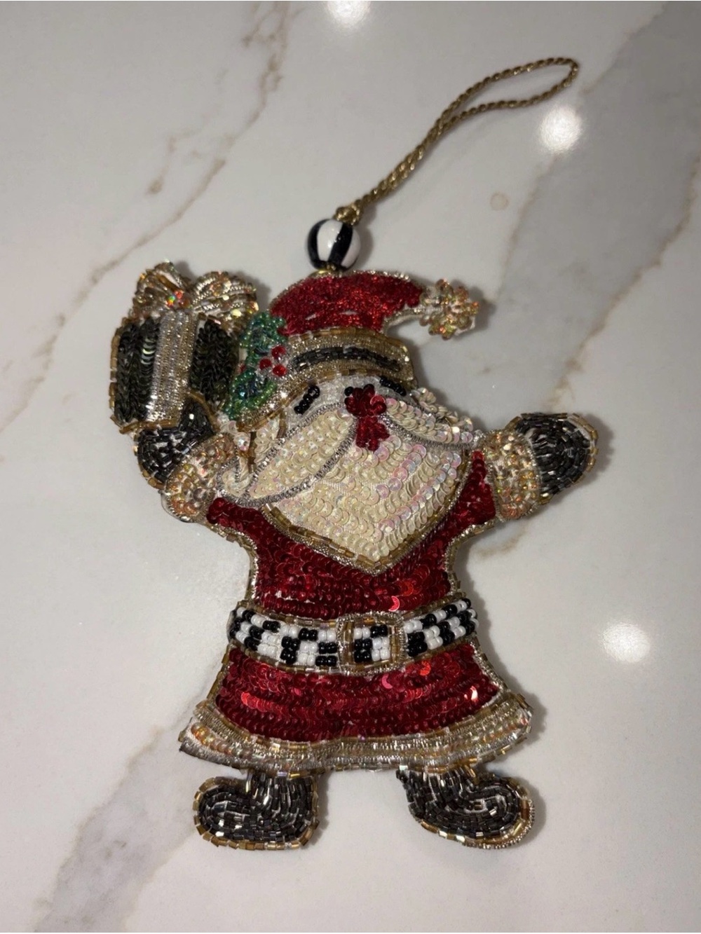 Mackenzie Childs Beaded SANTA Christmas holiday Festive Ornament NEW